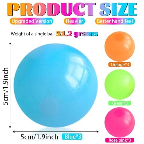 12 Pcs Glow in the Dark Sensory Balls, Upgraded Glowing Sticky Balls Stick to The Ceiling, Stress Relief Squishy Ball Toys for Adults & Kids, Stocking Stuffers, Asmr Cool Stuff & Party Favors thumbnail 2