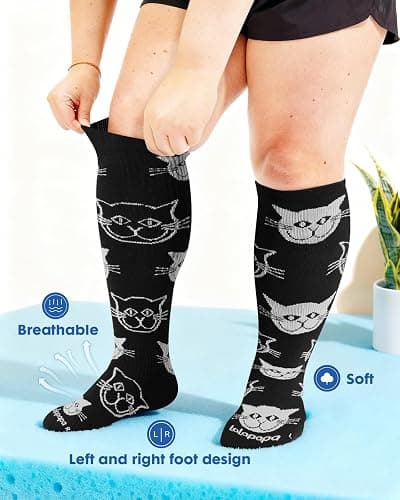 Lalapapa Wide Calf Compression Socks for Women - 3-Pair Plus Size 20-30mmHg Ankle Support Easy on off Socks for Travel Nurse thumbnail 4