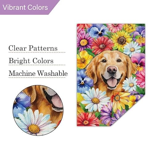 Louise Maelys Welcome Spring Golden Retriever Dog Garden Flag 12x18 Double Sided, Burlap Small Daisy Pansy Flower Yard House Outside Outdoor Summer Porch Lawn Decoration thumbnail 6