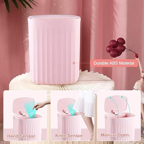 ELPHECO 3.5 Gallon Waterproof Motion Sensor Bedroom Trash Can with Lid, Automatic Garbage Bin for Bathroom Living Room Office, Pink - 3.5 Gallon - Pink thumbnail 4