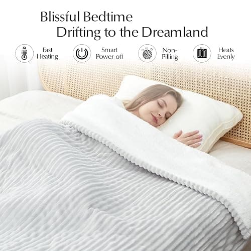 SNUGSUN Heated Blanket Throw Size, Soft and Cozy Electric Heating Blanket for Bed, Automatic Safety System 6 Heating Levels & 4 Hours Auto-Off, 50" x 60" Light Grey thumbnail 4
