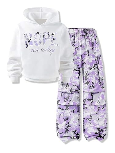 Vitalique Girls Clothes Little Girl Outfits Letter Print Hooded Sweatshirt Cargo Pants 2PCS Girls Clothing - Image 1
