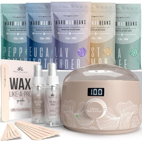 Tress Wellness Waxing Kit for Sensitive Skin – Safe for Face & Skin, Prep & Aftercare Spray, Easy to Use – At-Home Kit for Face, Bikini, Brazilian & Full Body - Digital Display, Dusty Peach - Image 1