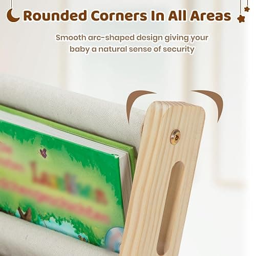 COSYLAND Fabric Kids Bookshelf 6 Tiers,Wooden Sling Book Rack with Deep Shelves for Playroom Nursery Bedroom,Front Facing Nursery Bookcase for Kids (Natural, 63 Cm Wide) thumbnail 7