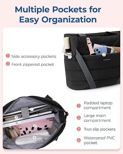 BAGSMART Tote Bag for Women with Zipper and Yoga Mat Straps for Travel Sport Work Quilted Tote - Camel thumbnail 3