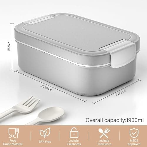 LEIKEEGO Lunchbox Erwachsene 1900ml Brotdose Auslaufsicher Bento Box Erwachsene für Büro, Schule (Grau) thumbnail 3