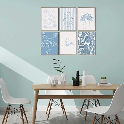 Blue Coast Bikini Shell Canvas Wall Art Fashion Swimwear Beach Aesthetic Wall Decor Preppy Coast Poster Print Artwork for Hallway Bedroom and Living Room Home Decor 8x10in thumbnail 6