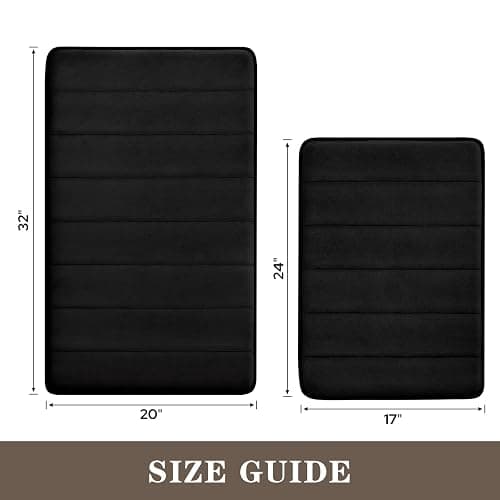 BYSURE Bathroom Rugs Sets 2 Piece, Memory Foam Non Slip Extra Soft Absorbent Machine Washable Toilet Bath Mats (Black, 17x24+20x32) thumbnail 2