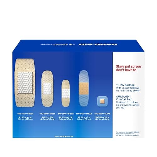 BAND-AID Brand Adhesive Bandages Family Variety Pack, Sheer & Clear Flexible Sterile Individually Wrapped Strips & Spots, First Aid Wound Care for Minor Cuts, Scrapes, Burns, 5 Sizes, 280 ct thumbnail 8