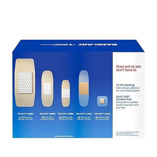Band-Aid Brand Adhesive Bandages Family Variety Pack, Sheer & Clear Flexible Sterile Individually Wrapped Bandages for First Aid Wound Care for Minor Cuts & Scrapes, Assorted Sizes, 280 ct thumbnail 7