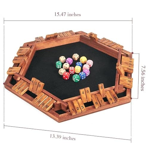 AMEROUS Upgraded 1-6 Players Shut The Box Dice Game, Wooden Board Table Math Game with 16 Dice for Kids Adults, Family Classroom Home Party or Pub thumbnail 3