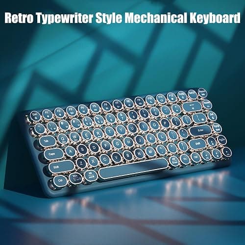 TISHLED Typewriter Keyboard Wireless 2.4GHz/Bluetooth/USB-C Wired Mechanical Gaming Keyboard Warm White LED Backlit 84-Key NKRO Hot Swappable Green Switches Retro Round Keycaps for Multi-Device thumbnail 3