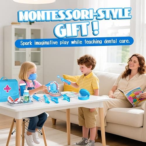 Dentist Playset for Boys with Oversized Pretend Teeth /Removable Teeth /Braces /Retainer - Kids Doctors Play Set - Teeth Model for Teaching - Role Play Toys for Kids 4-6 (Blue) thumbnail 2