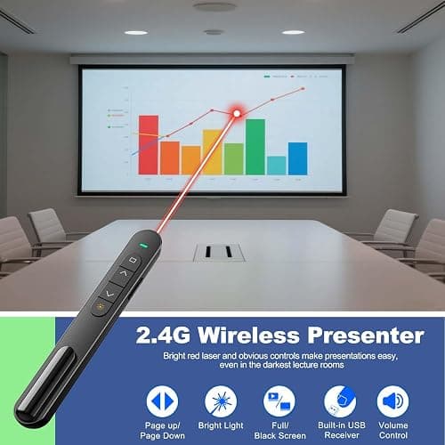QUI Presentation Clicker for PowerPoint, RF 2.4GHz USB Wireless Presenter Remote with Volume Control, PowerPoint Clicker Slide Advancer for Mac, Windows, Laptop, Keynote thumbnail 2
