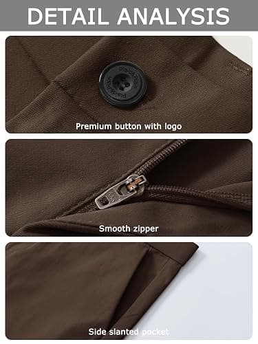 Plaid&Plain Men's Dress Pants Slim Fit Stretch Khaki Pants Wrinkle Free thumbnail 7