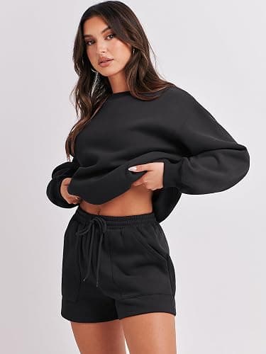 ANRABESS Women 2 Piece Outfits Sweat Shorts Sets 2025 Oversized Casual Lounge Matching Set Sweatsuit Tracksuit Fall Clothes thumbnail 8