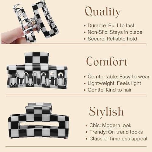 LuSeren 4 Pack 3 Inch colorful Hair Claw Clips for Women, Medium Rectangle Acetate Jaw Clips in Black, Pink,Green, Blue, Stylish Checkered Hair Accessories for Girls thumbnail 5