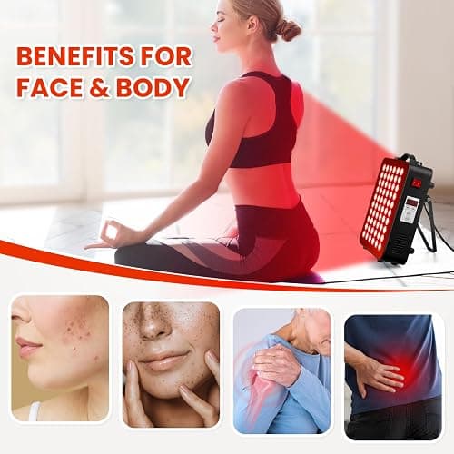 ⭐️Red Light Therapy for Body, 660nm 850nm Near Infrared Light Therapy Panel, 60 Dual Chip LED Device with 300W of Power, Ideal for Body, Face, Improve Sleep, Skin Health, Includes Hanging Kit & Handle thumbnail 2