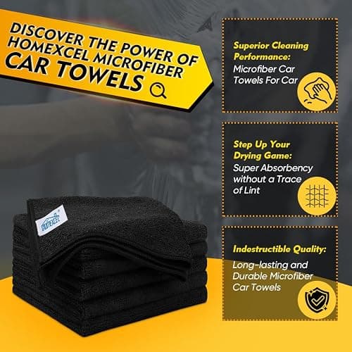 HOMEXCEL Black Microfiber Cleaning Cloth 6 Pack, 12.5 x 12.5 inch Microfiber Towels for Cars, Ultra Absorbent Car Washing Cloth, Lint Free Streak Free Cleaning Rags for Car, Kitchen, and Window thumbnail 3