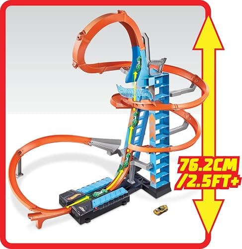 Hot Wheels Sky Crash Tower Track Set, 2.5+ ft / 83 cm High with Motorized Booster, Orange Track & 1 Hot Wheels Vehicle, Race Multiple Cars, Gift for Kids 5 to 10 Years Old & Up thumbnail 5