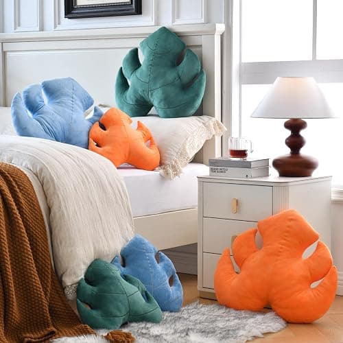 Leaf Pillow, Cute Decorative Throw Plant Pillow Aesthetic Decor Nature Pillow for Bed Couch, Leaves Shaped Pillow Perfect for Bedroom Living Room (Dark Green, 15 Inches) thumbnail 5