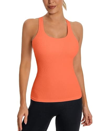 MathCat Seamless Workout Tank Top for Women with Built in Bra, Padded Racerback Ribbed Athletic Yoga Camisole thumbnail 2