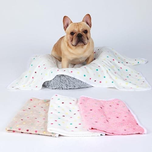 1 Pack 3 Blankets Super Soft Cute Dot Pattern Pet Blanket Flannel Throw for Dog Puppy Cat Beige/Brown/Pink Small thumbnail 6