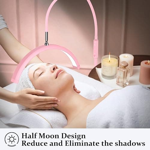 Mznoo Lash Light for Eyelash Tech with Tray, Half Moon Light for Lashes and Estheticians, LED Floor Lash Lamp for Eyelash Extensions, Nail Art, Tattoo Art and Skincare (Pink) thumbnail 6