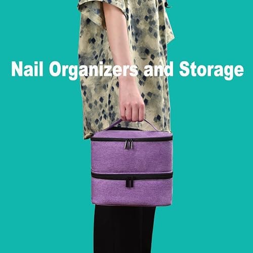 CTWWFS PU Leather Nail Polish Organizer and Nail Lamp Case, Nail Kit Organizer Holds 30+ Bottles (15ml - 0.5 fl.oz) and a Nail Lamp, Nail Polish Carrying Case with Manicure Tools Storage Sections thumbnail 7