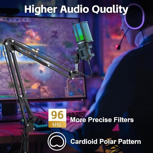 Gaming USB Microphone for PC Phone,ZealSound Noise Cancellation Condenser Mic Kit,RGB,Boom Arm Stand &Tripod,Quick Mute,Gain,Pop Filter for Computer,PS 4&5,Mac,Streaming,Podcast,Twitch,YouTube,Discord - Black thumbnail 6