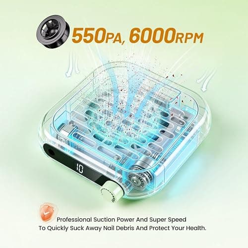 JODSONE Mini Nail Dust Collector PocketSized 6000RPM Powerful Suction Portable Nail Salon with 30 Filters Green thumbnail 4