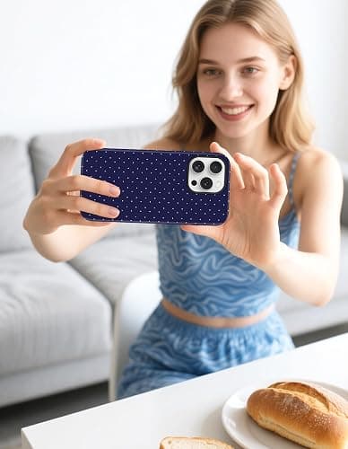 Jusy Compatible with MagSafe Polka Dot Case for iPhone 16 Pro, Cute Aesthetic Polka Dots Magnetic Phone Case, Soft TPU and Hard PC Protective Phone Cover for Women Girls (Matte), Navy Blue thumbnail 7