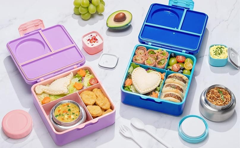 Fimibuke Bento lunch Box Set for Kids Adult with 8oz Thermos Food Jar, Insulated Lunch Bag &Sauce Cup, Leakproof Dishwasher Safe Toddler Lunch Food Container with 3-4 Compartment for School Girls Boys thumbnail 2