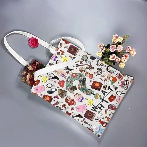 TGBJE Cartoon Movie Inspired Tote Bag Pig Lover Gift Mabel & Dipper Twins Shoulder Bag Cipher Fans Gift thumbnail 6