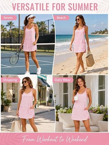 Women's Summer Striped Athletic Dress with Built-in Shorts Front Pockets thumbnail 6