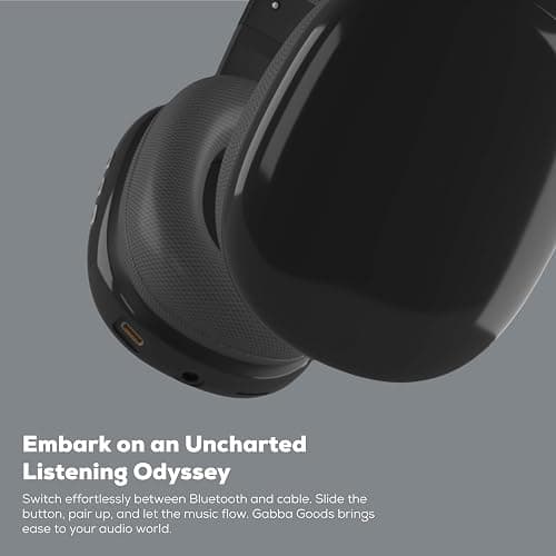 Gabba Goods Wireless Over Ear Bluetooth Headphones with Microphone - Wireless Headset -Noise Reduction - Bluetooth, Wired,Built in Micro SD for Travel, Home, Work TV,PC,Gaming,Cellphone (Black) thumbnail 7