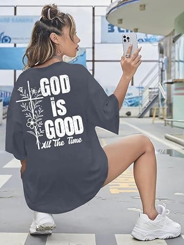 BANGELY Faith Over Fear Shirt Women Graphic Shirts Oversized Workout Gym Christian Religious Tees Drop Shoulder Tee Tops thumbnail 2