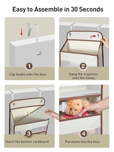 Yecaye Hanging Over the Door Organizer 1 Pack, 35.2lbs Load Toy Stuffed Animal Storage, Swing-proof Bathroom Organizers and Storage for Nursery Newborn Baby Essential Stuff Beige thumbnail 7