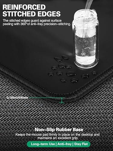 Mouse Pad, Office Desk Mat, Large Gaming Mousepad with Superior Micro-Weave Cloth, XXL Desk Pad with Stitched Edges, Non-Slip Writing Pad for Gamer, Laptop, Work & Home (Black with 20W PD Charger) thumbnail 5