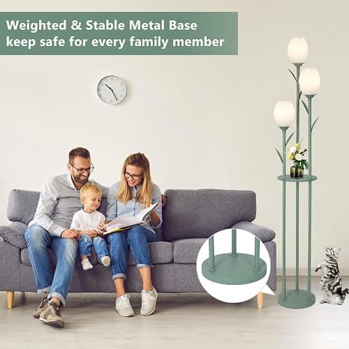 3-Light Flower Floor Lamps for Living Room, Green Floor Lamp with Shelves, Unique Tulip Standing Lamp with 3 LED Blubs, Cute Floral Tall Lamp, Modern Stand Up Light Decor for Bedroom, Kids Room thumbnail 5