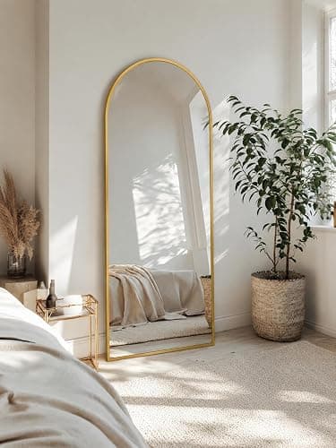 Coomily Full Length Mirror with Stand, 56"x14" Arched Full Body Mirror, Large Stand Up Aluminum Frame Floor Freestanding Hanging Leaning Mounted for Bedroom Living Room Entryway Gold thumbnail 4