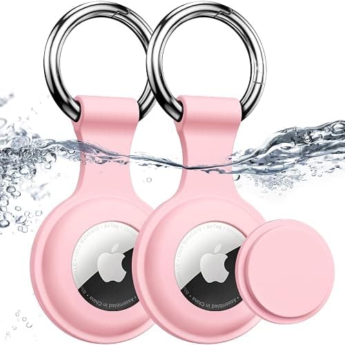 [2 Pack] Joremx Waterproof for Airtag Holder,Soft Silicone Protective case for Apple Air tag with Key Ring,Lightweight and Anti-Scratch,Compatible with AirTag Keychain for Dog,Car Key,Luggage（Pink-2） - Image 1