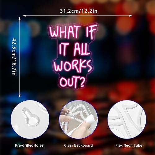 Gdbkabf What If It All Works Out Neon Sign, Neon Signs for Wall Decor Neon Pink LED Signs Room Neon Light Up Signs Home Decor for Bedroom Club Party Bar Shop USB Operated thumbnail 2