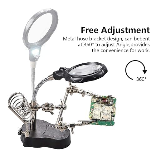 3.5X12X Helping Hands Soldering Station with LED Light & Alligator Clips - Magnifier Stand for Welding PCB Repair Jewelry Craft Hobby Model Building Watch Repair thumbnail 4