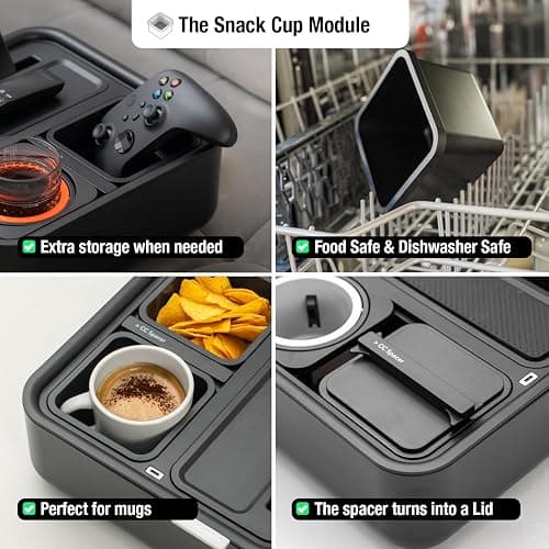 CouchConsole Original Tray - Drinks & Snacks Sofa Caddy with Armrest, Table with Phone Stand- TV Remote Control Storage and Organizer - for Living Rooms, RV, and Cars, Black/Gray thumbnail 6