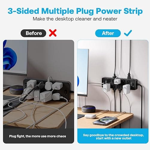 Solidock 20 Outlet Power Strip with USB C,6Ft Extension Cord with Multiple Outlets, 2700 Joules Surge Protector,1875W/15A, ETL Listed for Home Office Dorm Gaming thumbnail 4