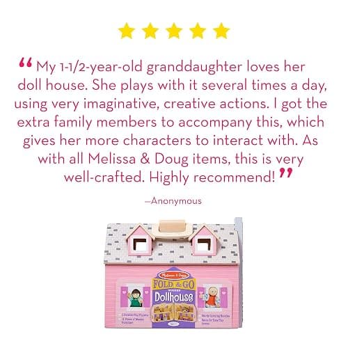 Melissa & Doug Fold & Go Wooden Dollhouse with 2 Dolls and 11 Pieces of Furniture - Portable Mini Doll House with Accessories and Toy Figures, Ages 3+ thumbnail 6