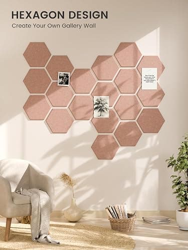 Fluxynara Hexagon Cork Board Alternative for Walls Decor-12-Pack Felt Bulletin Board Tiles,with 30 Pushpins,70 Adhesive Tabs for Office,Classrooms & Home Pin Board Felt Board-Pink thumbnail 6