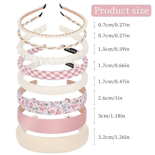 LYroo Headbands for Women Girls Non Slip - 8 Pack Wide Padded Headband Cute Floral Headbands Fashion Pearl Beaded Thin Head Bands Trendy Hair Accessories(White & Pink) thumbnail 7