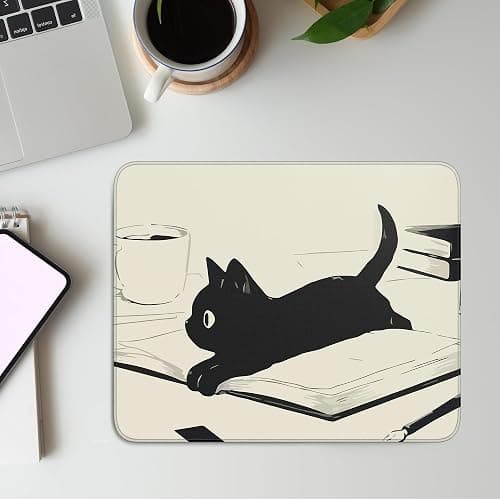 Cute Black Cat Mouse Pad,Kawaii Anime Cat Mouse Pads for Wireless Mouse Desk Accessories,10"X8" Travel Mousepad with Non-Slip Rubber Base, Stitched Edge Mouse Pads for Desk,Computers,Laptop,Office - Image 1